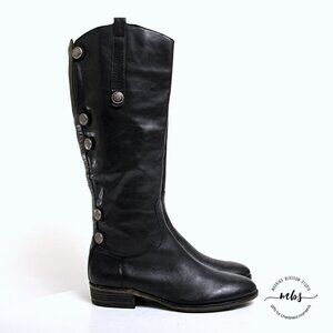 Arturo Chiang Enchante Leather Tall Boots Silver Conchos Black Women Size 8.5